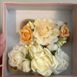 Floral Hair Accessory with Cream and Tan Flowers for Baby